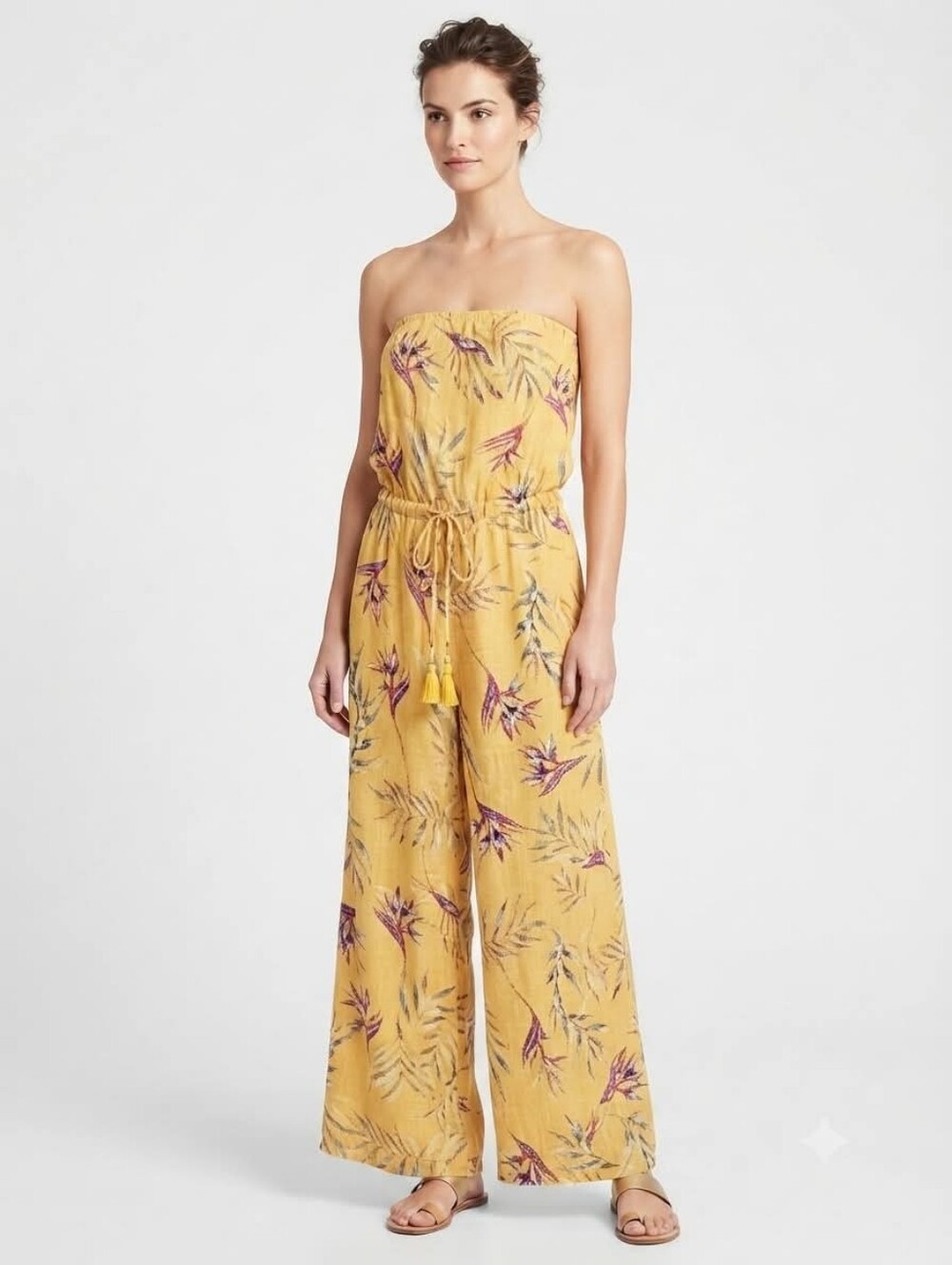 Blue Island Jumpsuit Strapless Floral Yellow Size XL NWT